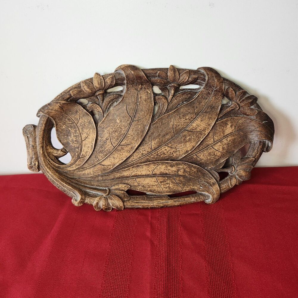 VTG Syroco Wood Leaf Tray 1940s Mid Century Fall Foliage Floral Platter Catchall